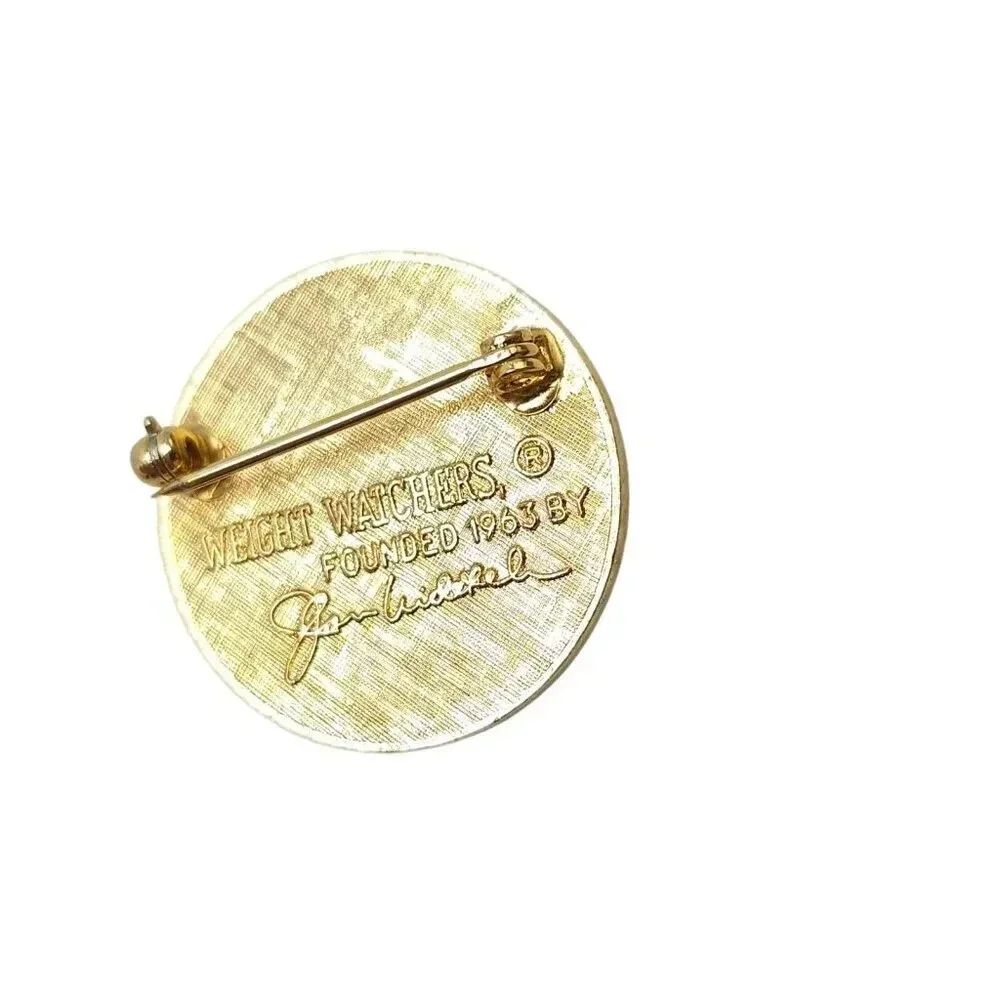 Weight Watchers Black Enamel Rhinestones 10 Pound Brooch Pin Gold Tone Vintage